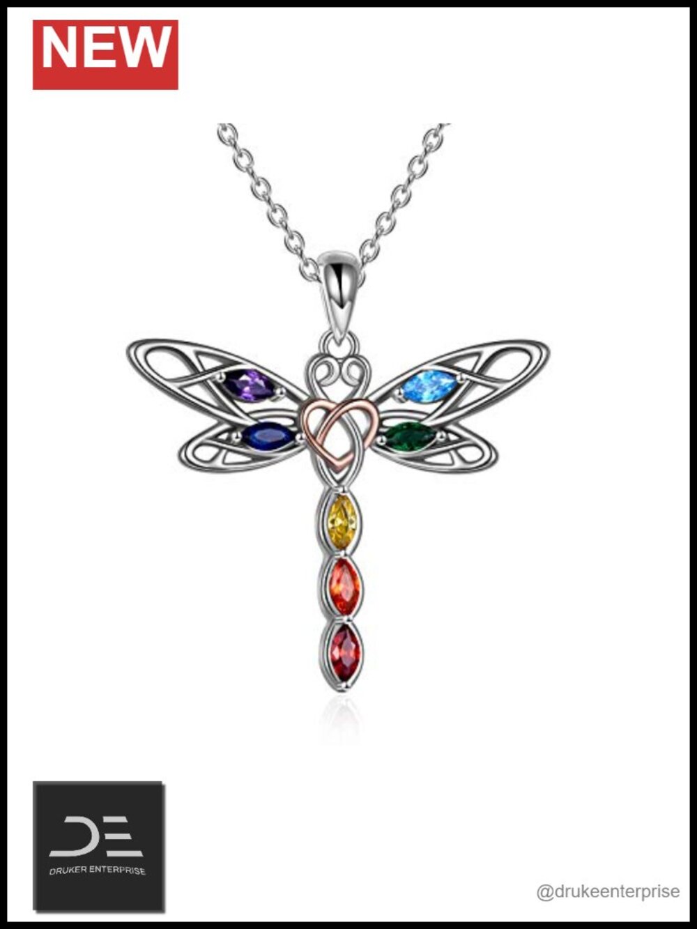 Sterling Silver Dragonfly Pendant Necklace, 18 inch Rolo Chain, Chakra Healing